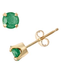 14k Gold Emerald Stud Earrings - Kids