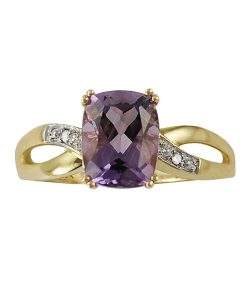 10k Gold Amethyst and Diamond Accent Ring
