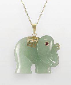 10k Gold Jade and Ruby Elephant Pendant