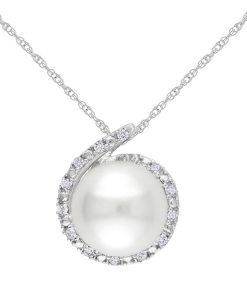 10k White Gold Freshwater Cultured Pearl and Diamond Accent Pendant