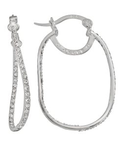 AMORE by SIMONE I. SMITH Platinum Over Silver Crystal Rectangular Inside-Out Hoop Earrings