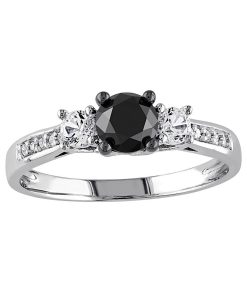 4/5 Carat T.W. Black & White Diamond, & Lab-Created White Sapphire 10k White Gold 3-Stone Ring