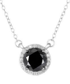 2 Carat T.W. Black & White Diamond Sterling Silver Halo Necklace