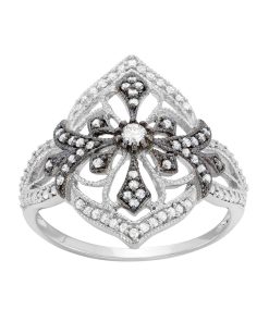 3/8 Carat T.W. Diamond Sterling Silver Flower and Cross Ring
