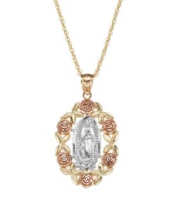 14k Gold Tri-Tone Our Lady of Guadalupe Pendant Necklace