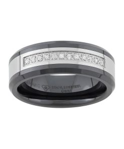 1/6 Carat T.W. Stainless Steel & Black Ceramic Wedding Band - Men