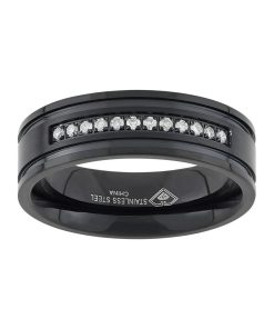1/6 Carat T.W. Diamond Black Ion-Plated Stainless Steel Wedding Band - Men