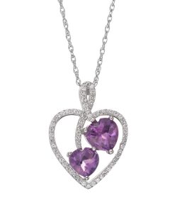 Amethyst & Lab-Created White Sapphire Sterling Silver Heart Pendant Necklace