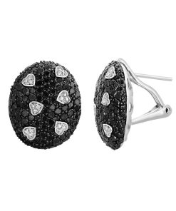 2 1/4 Carat T.W. Black & White Diamond Sterling Silver Heart Button Stud Earrings