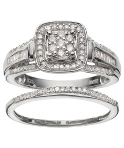 Always Yours Sterling Silver 1/2 Carat T.W. Diamond Square Halo Engagement Ring Set