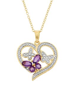 Amethyst 18k Gold Over Silver Butterfly Heart Pendant Necklace