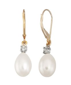 14k Gold Freshwater Cultured Pearl & Diamond Accent Drop Earrings