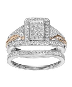 Always Yours Sterling Silver 1/2 Carat T.W. Diamond Halo Engagement Ring Set