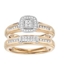 Always Yours 14k Gold Plated 1/5 Carat T.W. Diamond Halo Engagement Ring Set