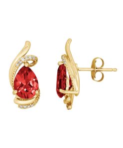10k Gold Garnet & Diamond Accent Teardrop Earrings