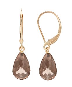 14k Gold Smoky Quartz Briolette Drop Earrings