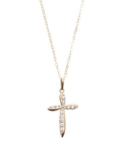 10k Gold Cubic Zirconia Cross Pendant Necklace