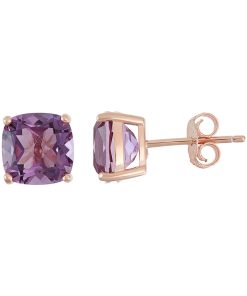 18k Rose Gold Over Silver Amethyst Stud Earrings
