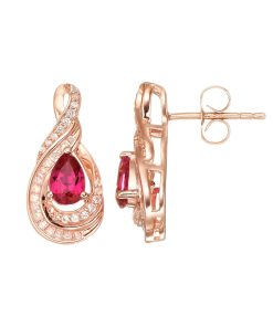 14k Rose Gold Over Sterling Silver Lab-Created Ruby & White Sapphire Swirl Drop Earrings