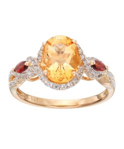 14k Gold Over Silver Gemstone Oval Halo Ring