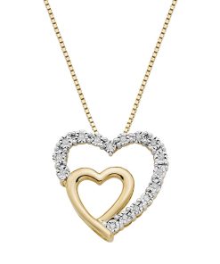 18k Gold Over Silver 1/10 Carat T.W. Diamond Double Heart Pendant