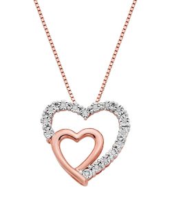 18k Rose Gold Over Silver 1/10 Carat T.W. Diamond Double Heart Pendant