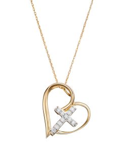 10k Gold 1/10 Carat T.W. Diamond Cross Heart Pendant