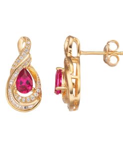 10k Gold 1/4 Carat T.W. Diamond & Ruby Twist Teardrop Earrings