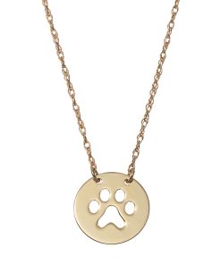 14k Gold Paw Print Disc Necklace