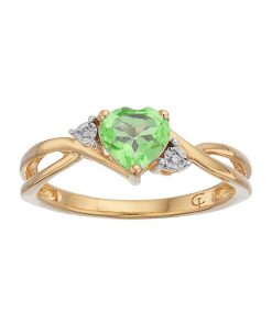 10k Gold Peridot & Diamond Accent Swirl Heart Ring