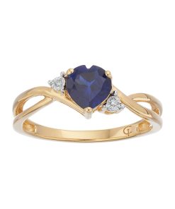 10k Gold Lab-Created Sapphire & Diamond Accent Swirl Heart Ring