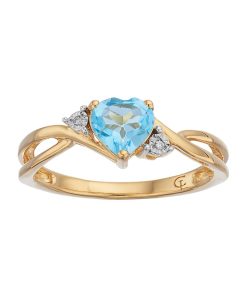 10k Gold Blue Topaz & Diamond Accent Swirl Heart Ring