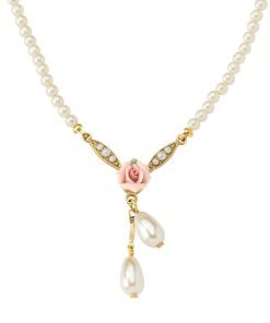 1928® Gold-Tone Simulated Pearl & Rose Necklace