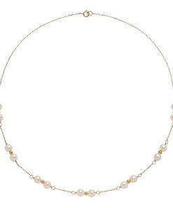 14k Gold Freshwater Cultured Pearl Beaded Station Necklace