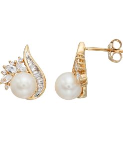 14k Gold Over Silver Freshwater Cultured Pearl & Lab-Created White Sapphire Swirl Drop Earrings