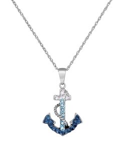 Artistique Sterling Silver Crystal Anchor Pendant Necklace