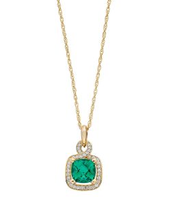 14k Gold Over Silver Lab-Created Emerald & Lab-Created White Sapphire Square Halo Pendant