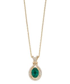 14k Gold Over Silver Lab-Created Emerald & Lab-Created White Sapphire Oval Halo Pendant
