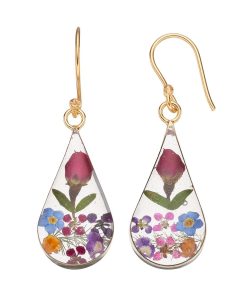 14k Gold Over Silver Pressed Flower Teardrop Earrings