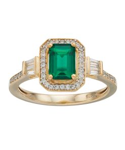14k Gold Over Silver Lab-Created Emerald & White Sapphire Halo Ring