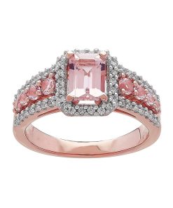 14k Rose Gold Over Silver Simulated Morganite & Cubic Zirconia Ring