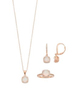 18k Rose Gold Over Silver Lab-Created White Opal & White Sapphire Halo Jewelry Set