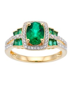 14k Gold Over Silver Simulated Emerald & Lab-Created White Sapphire Halo Ring