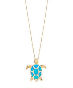 14k Gold Over Silver Lab-Created Blue Opal Turtle Pendant