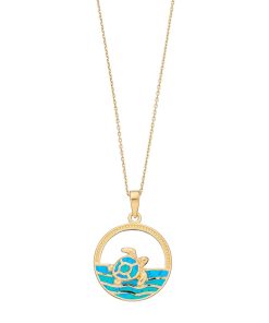 14k Gold Over Silver Lab-Created Blue Opal Turtle & Sea Pendant