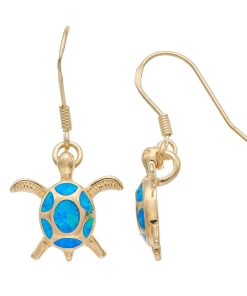 14k Gold Over Silver Lab-Created Blue Opal Turtle Drop Earrings