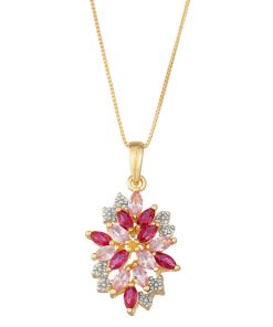 14k Gold Over Silver Lab-Created Ruby & Sapphire Cluster Pendant Necklace