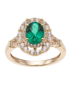 14k Gold Over Silver Lab-Created Emerald & White Sapphire Oval Halo Ring