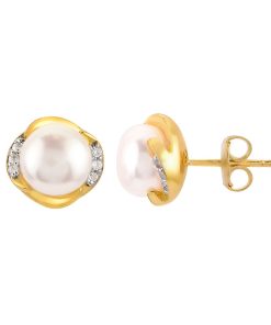 14K Gold Over Silver Freshwater Cultured Pearl & White Topaz Earrings