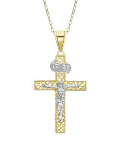 10k gold Two Tone Crucifix Pendant Necklace